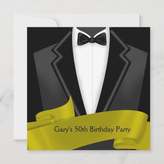 Invitation Tuxedo Mans Black Gold 50e fête d'anniversaire (Devant)