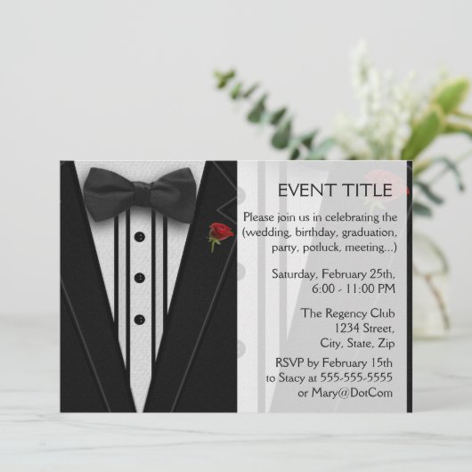 Invitation Tuxedo noir avec Cravate Bow (Debout devant)