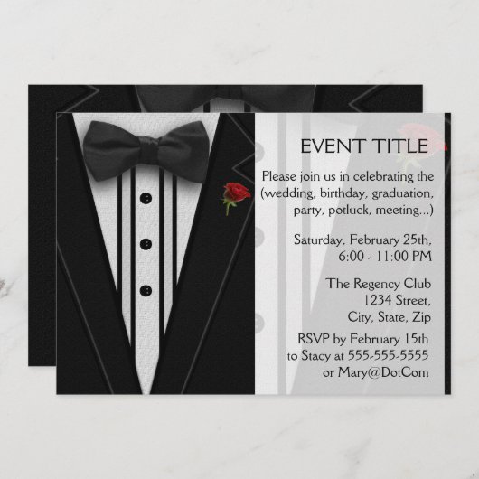 Invitation Tuxedo noir avec Cravate Bow (Devant / Derrière)