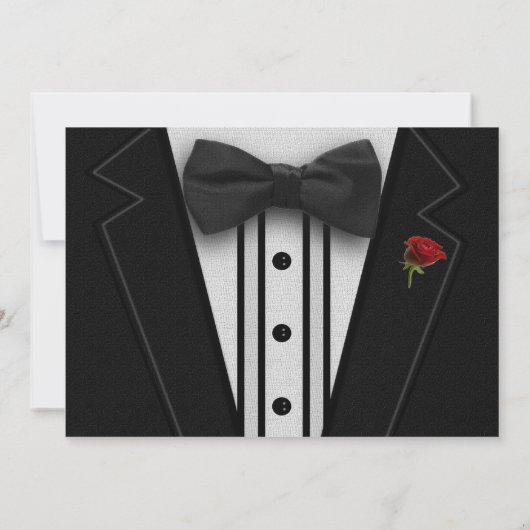 Invitation Tuxedo noir avec Cravate Bow Rose rouge (Dos)