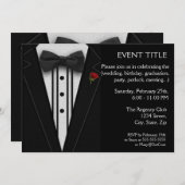 Invitation Tuxedo noir avec Cravate Bow Rose rouge (Devant / Derrière)