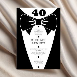 Invitation Tuxedo Noir Élégant 40e Anniversaire