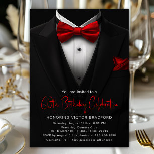 Invitation Tuxedo Noir Rouge Anniversaire Hommes Tout Nombre