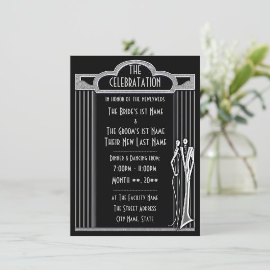 Invitation Tuxedo - Réception de mariage noir et argent - (Debout devant)