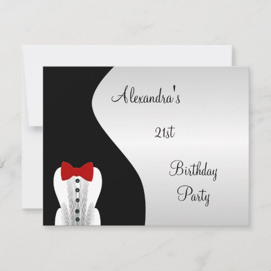 Invitation Tuxedo Red Cravate 21e fête d'anniversaire Noir & (Devant)