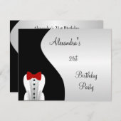 Invitation Tuxedo Red Cravate 21e fête d'anniversaire Noir &  (Devant / Derrière)
