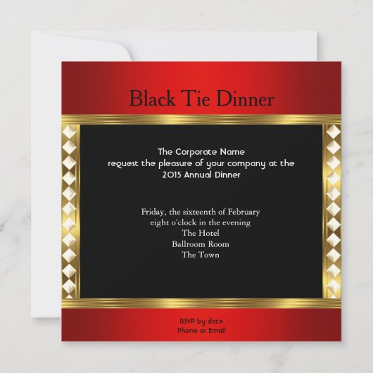 Invitation Tuxedo Red Gold Black Cravate Formel Party (Dos)