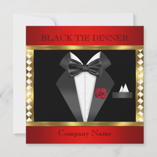 Invitation Tuxedo Red Gold Black Cravate Formel Party (Devant)