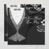 Invitation Tuxedo Robe Noire Cravate Nouvel An Soirée (Devant / Derrière)