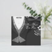 Invitation Tuxedo Robe Noire Cravate Nouvel An Soirée (Debout devant)