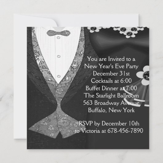 Invitation Tuxedo Robe Noire Cravate Nouvel An Soirée (Dos)