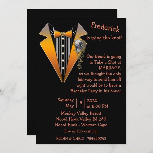 Invitation Tuxedo - Steampunk Bachelor Party (Devant / Derrière)