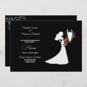Invitation Tuxedo Suit & Bride Silhouette B&W Mariage (Devant / Derrière)