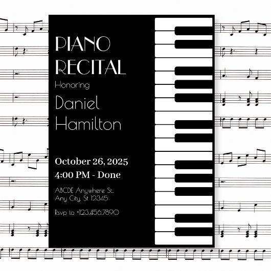 Invitation Tuyaux de piano noir et blanc