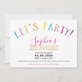 Invitation TWEEN ANNIVERSAIRE FÊTE couleurs vives fêtons-nous (Devant)