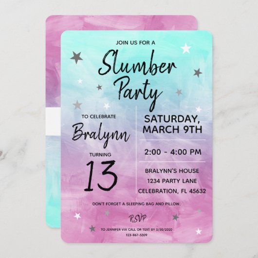 Invitation Tween Fille Anniversaire Fête de bois Aquarelle (Devant / Derrière)