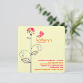Invitation Tweeter Oiseau rose Fleur Points Arbre Baby shower (Debout devant)