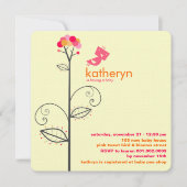 Invitation Tweeter Oiseau rose Fleur Points Arbre Baby shower (Devant)