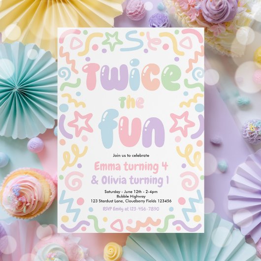 Invitation Twice The Fun Joint Birthday Party Balloon 