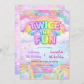Invitation Twice the Fun Rainbow Sibling Birthday  (Devant / Derrière)