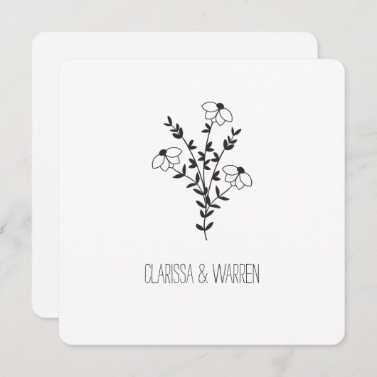 Invitation Twigs and Flowers In Black Modern & Minimalist (Devant / Derrière)