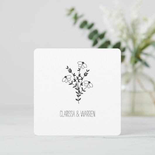 Invitation Twigs and Flowers In Black Modern & Minimalist (Debout devant)