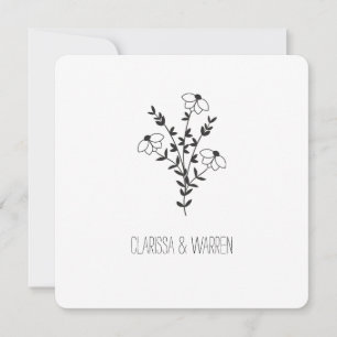 Invitation Twigs and Flowers In Black Modern & Minimalist