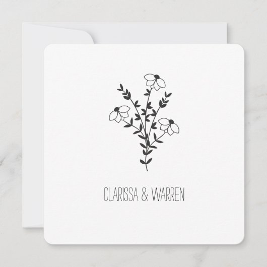 Invitation Twigs and Flowers In Black Modern & Minimalist (Devant)