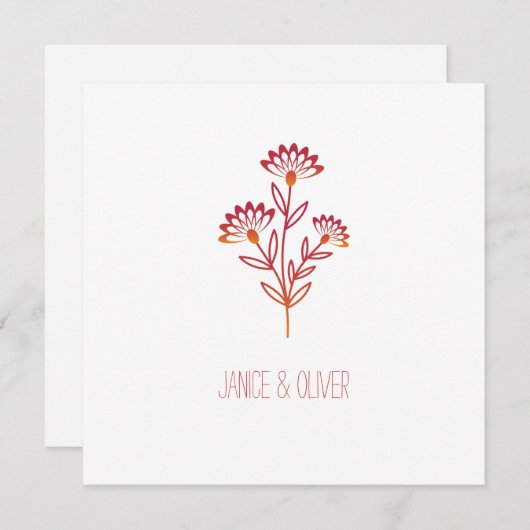 Invitation Twigs and Flowers Red et Orange Modern et (Devant / Derrière)