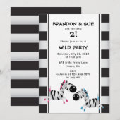Invitation Twin Anniversaire fête rose et bleu Zebras (Devant / Derrière)
