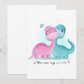 Invitation Twin Aqua et Pink Dinosaur (Devant / Derrière)