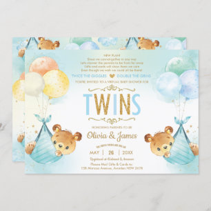 Invitation Twin Baby Boys Baby shower Nounours par la poste