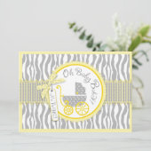 Invitation TWIN Baby Carriage, Zebra Print Yellow Baby shower (Debout devant)