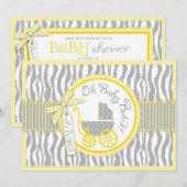 Invitation TWIN Baby Carriage, Zebra Print Yellow Baby shower (Devant / Derrière)