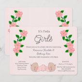 Invitation Twin Baby Girls Baby Shower (Devant / Derrière)
