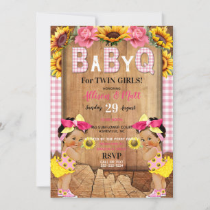 Invitation Twin Baby Girls Pink Sunflower Baby Q Barbecue
