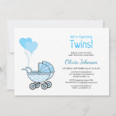 Invitation Twin Baby shower Blue Balloons et poussette (Devant)