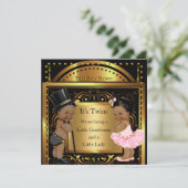 Invitation Twin Baby shower garçon et fille Gold Ethnic (Debout devant)