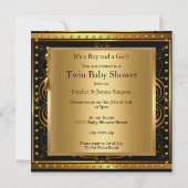Invitation Twin Baby shower garçon et fille Gold Ethnic (Dos)