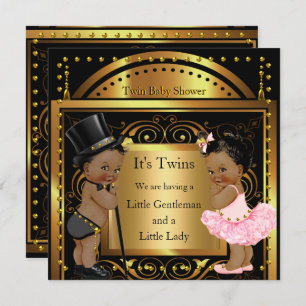 Invitation Twin Baby shower garçon et fille Gold Ethnic