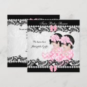 Invitation Twin Baby shower mignonne filles rose (Devant / Derrière)