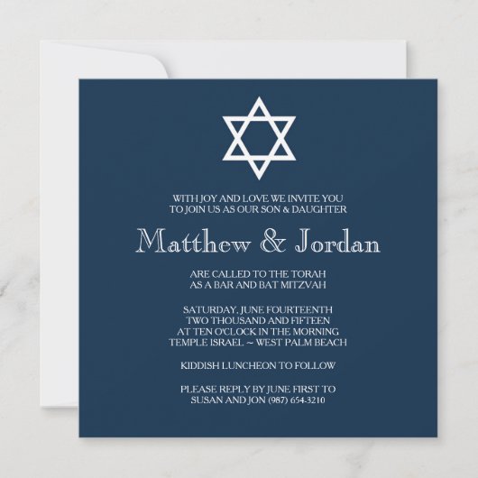 Invitation Twin Bar Mitzvah - Moderne (Devant)