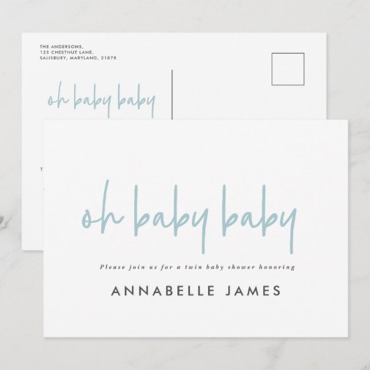 Invitation twin bleu moderne typographie contemporaine (Devant / Derrière)