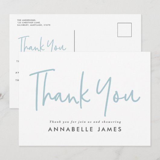 Invitation twin blue typographie moderne style merci (Devant / Derrière)