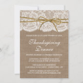Invitation Twin Bow On Burlap & Lace Thanksgiving Dîner (Devant)
