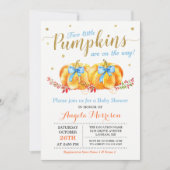 Invitation Twin Boy Baby shower Deux petits Citrouilles bleu (Devant)