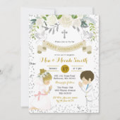 Invitation Twin Boy et Blonde Girl Kneeling Première communio (Devant)