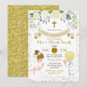 Invitation Twin Boy et Blonde Girl Kneeling Première communio (Devant / Derrière)