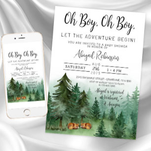 Invitation Twin Boy Fox Woodland Oh Boy Baby shower