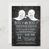Invitation Twin Boy Ghosts Baby shower d'Halloween (Devant)